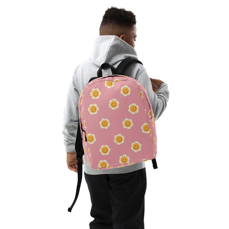Minimalist Backpack, Kid Friendly elementary school age child custom daisy flower print every day Ipad computer pencil crayon carry tote bag The Aurora Touch