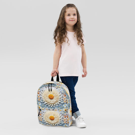 All Ages Backpack, Large colorful bright daisy flower picturesque portrait designed back to school laptop computer book roomy bag back pack