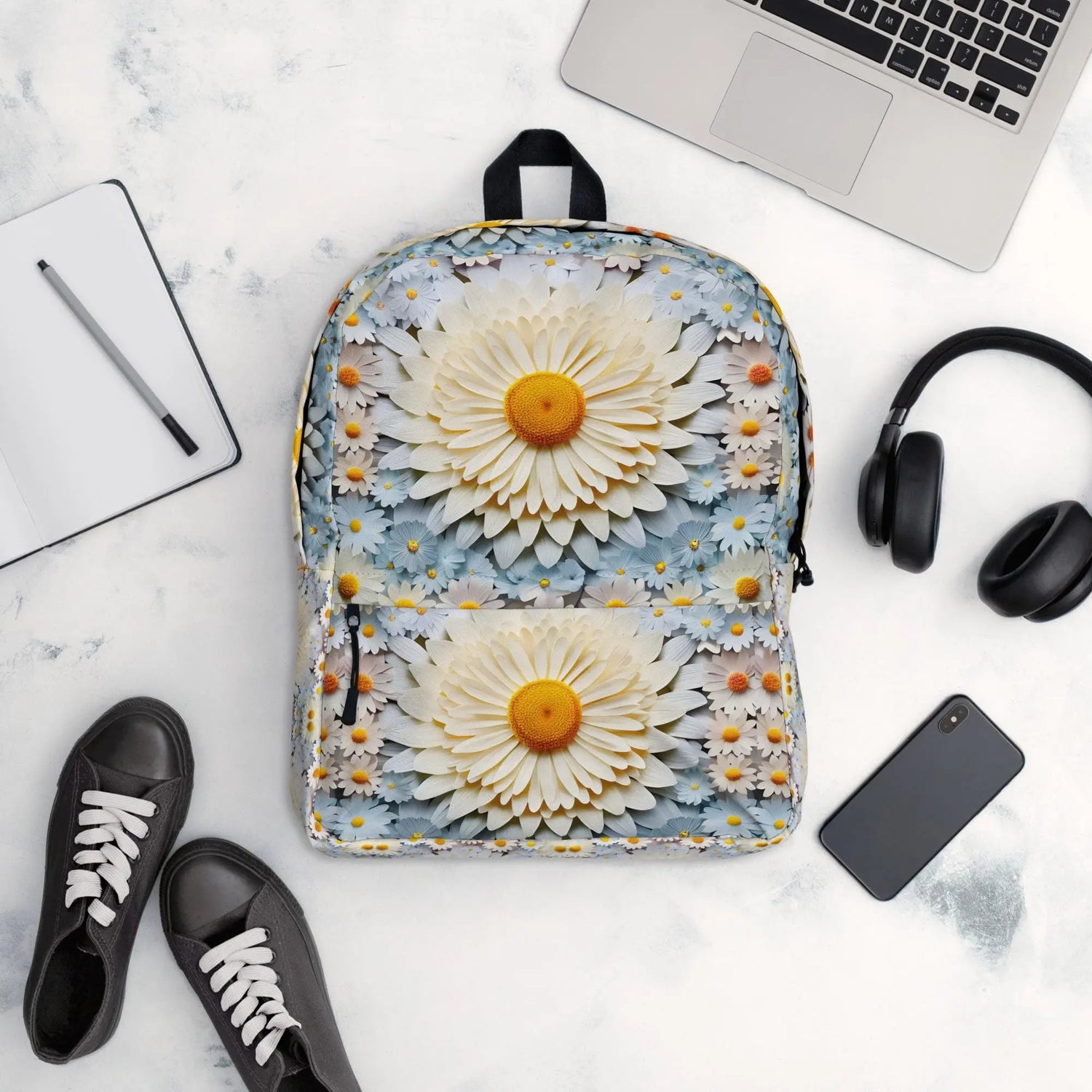 All Ages Backpack, Large colorful bright daisy flower picturesque portrait designed back to school laptop computer book roomy bag back pack The Aurora Touch