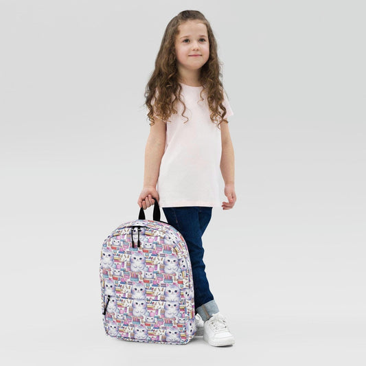 Mochila con adorable gatito – Mochila AOP para niños y estudiantes, mochila escolar multiusos, ideal para computadora, crayones, marcadores y libros para colorear.