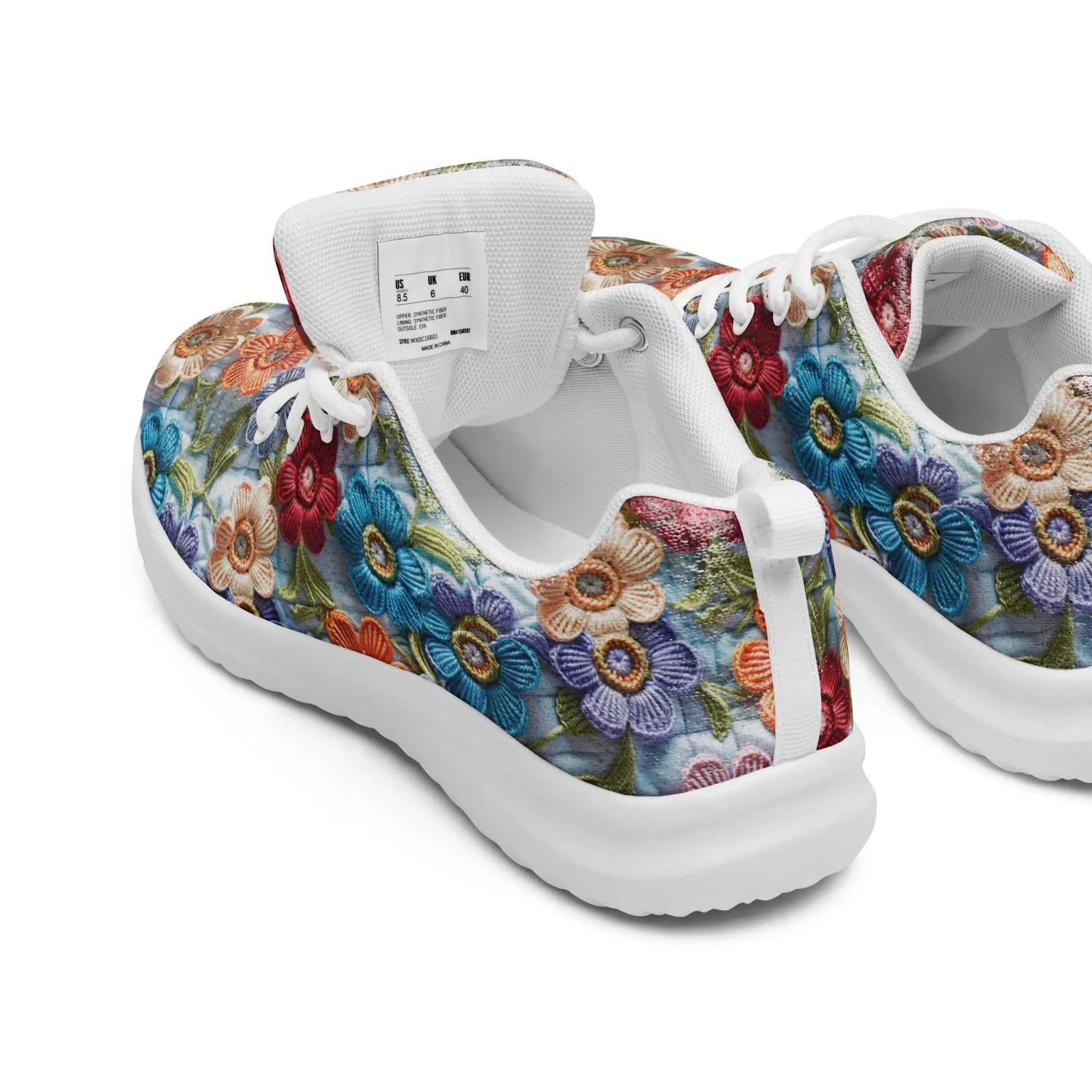 Women’s athletic shoes, stylish walking jogging shopping pretty floral crotchet AOP relax fashion everyday tennis sneaker shoes