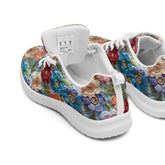 Women’s athletic shoes, stylish walking jogging shopping pretty floral crotchet AOP relax fashion everyday tennis sneaker shoes