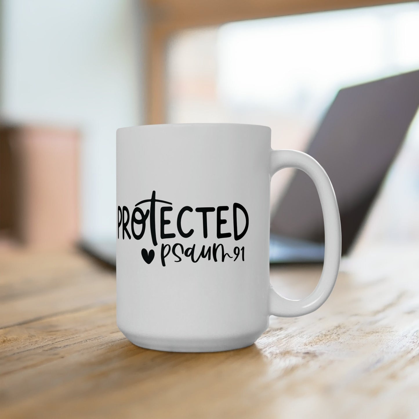 Ceramic Mug 15oz, Inspirational Christian scripture Psalm verse minimilist kitchen simple inpirational positive decor beverage mug