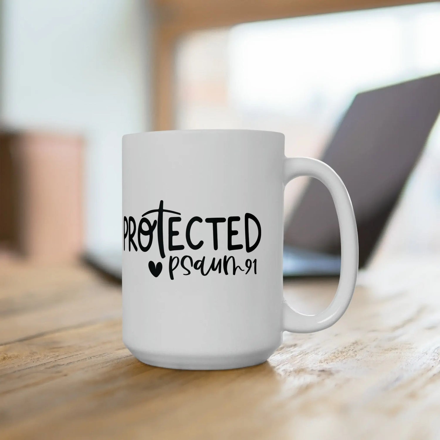 Ceramic Mug 15oz, Inspirational Christian scripture Psalm verse minimilist kitchen simple inpirational positive decor beverage mug The Aurora Touch