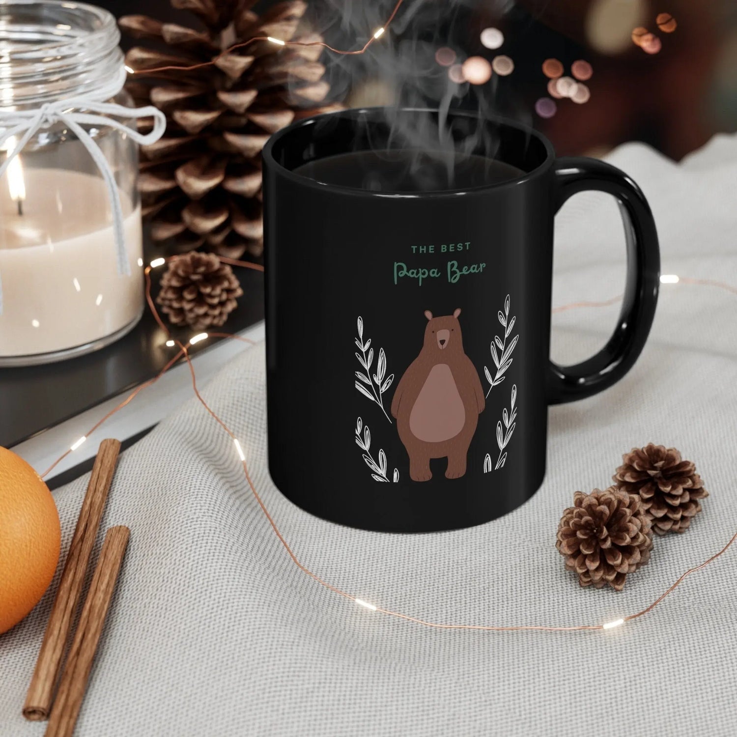 11oz Black Mug, Best papa bear office home everyday casual novelty great for dad fathers day xmas holiday thoughtful gift beverage mug The Aurora Touch
