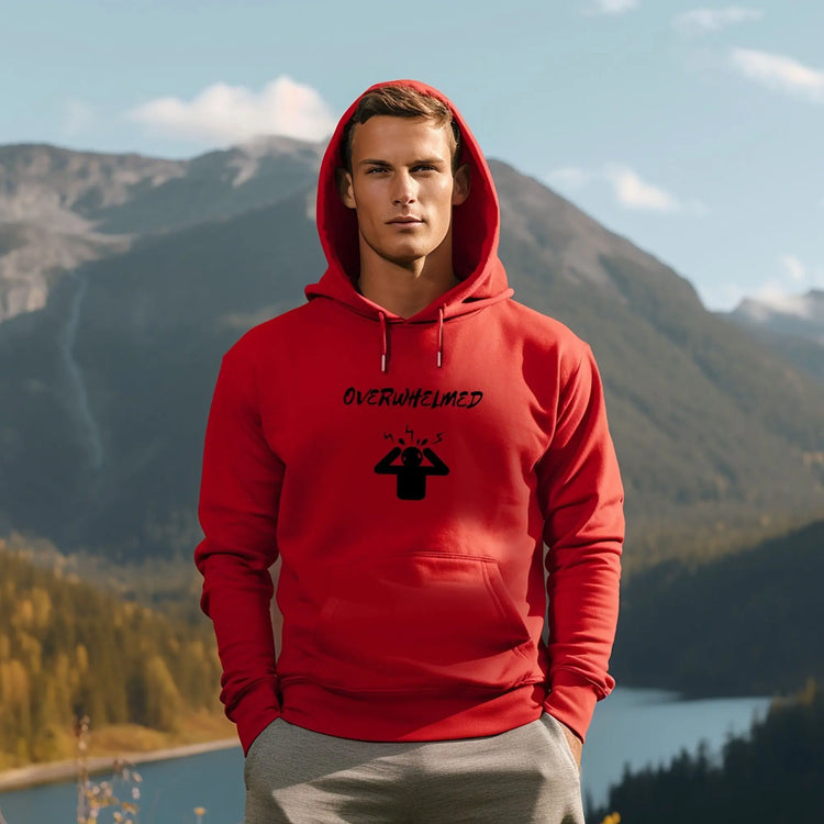 Overwhelmed Unisex Heavy Blend Hooded Sweatshirt, Humor fun casual cozy comfy lounge hoodie sweater  casual him her wear great holiday gift