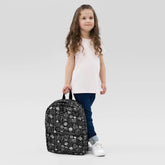 Backpack, Simple black and white minimilist stylish young kid back to school computer ipad crayons pencils supply carrying book bag