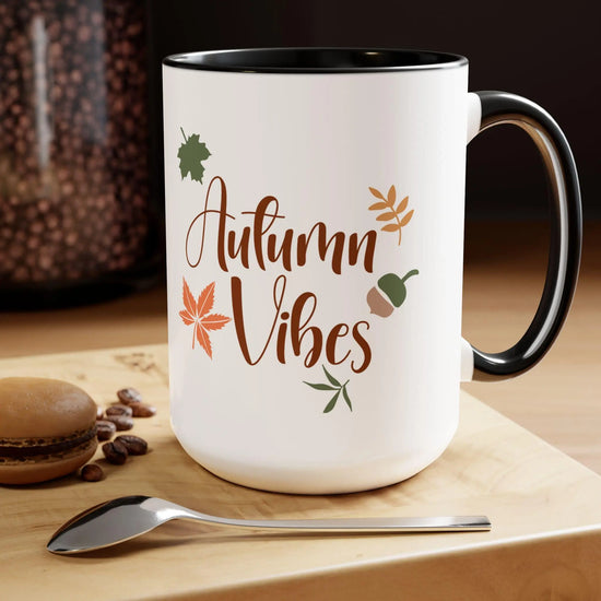 Two-Tone Coffee Mugs, 15oz,  Autumn Fall vibes large novelty coffee hot tea apple cider holiday kitchen home decor simple sweet beverage cup The Aurora Touch