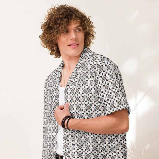 Unisex button shirt, Casual all over simple native print style everyday comfort design fashion clothing cotour comfort light wear for him