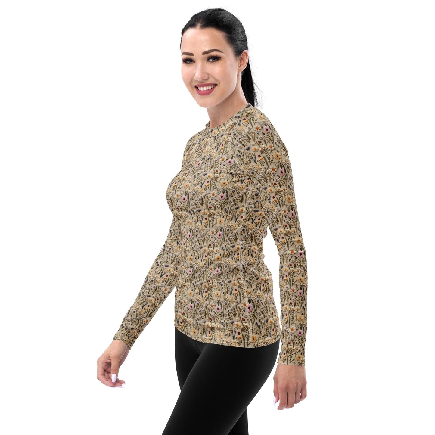 Women&#39;s Rash Guard, crotchet 3D female stylish active long sleeve protective outdoor active fitted walking sports clothing wear for her
