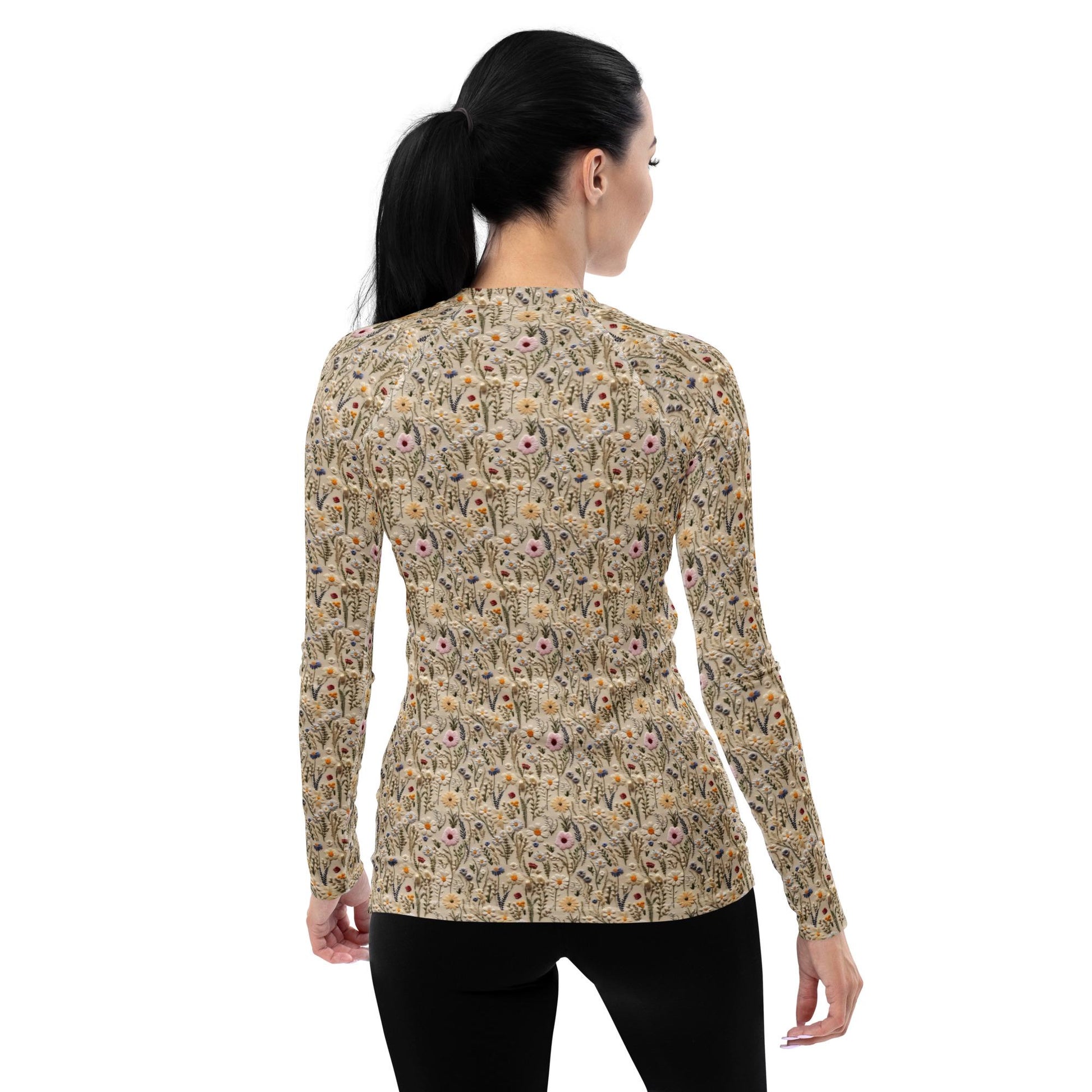 Women&#39;s Rash Guard, crotchet 3D female stylish active long sleeve protective outdoor active fitted walking sports clothing wear for her