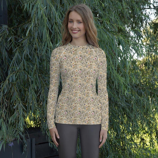 Women's Rash Guard, Floral 3D pattern female stylish active long sleeve outdoor indoor fitted walking sports clothing wear for her
