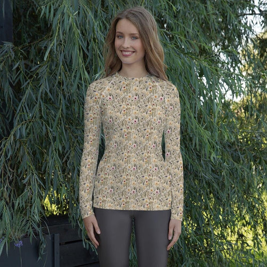 Women&#39;s Rash Guard, crotchet 3D female stylish active long sleeve protective outdoor active fitted walking sports clothing wear for her