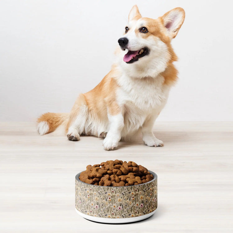 Pet bowl, Floral 3D raised thread pretty design furry best friend fashion style sleek designer looking food bowl