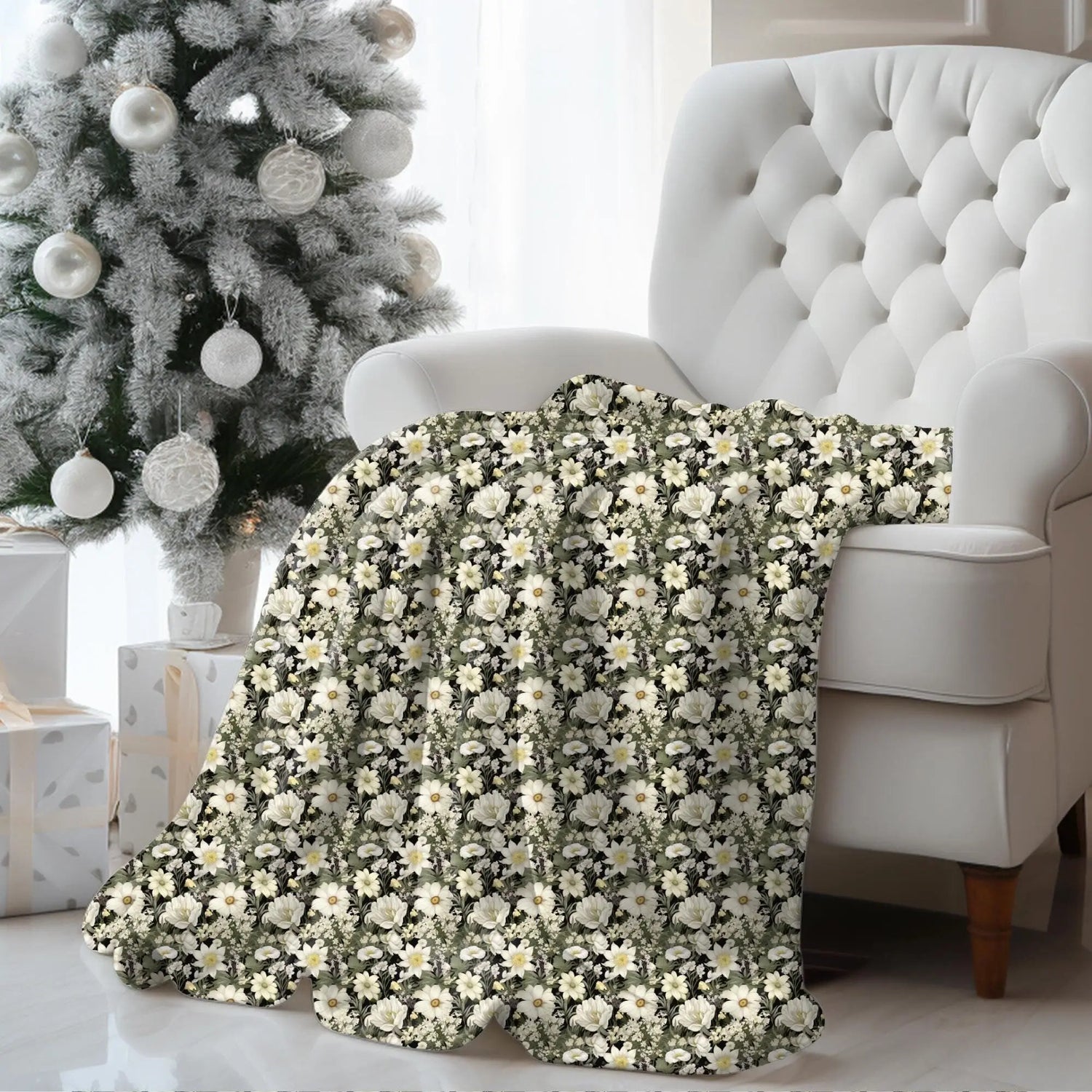 Throw Blanket, Floral all over print pattern soft velveteen relax couch bed travel stylish eye catching decorative chair gift throw. The Aurora Touch