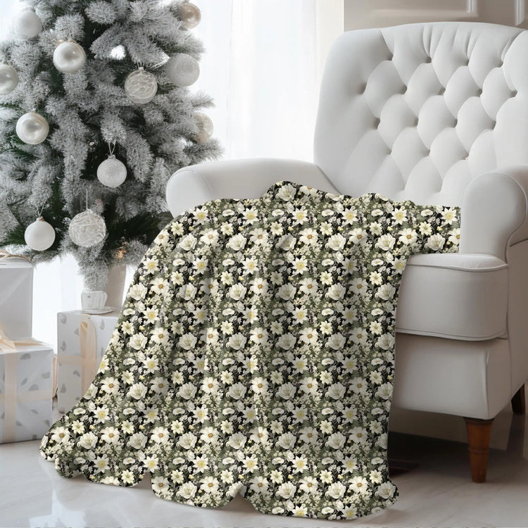 Throw Blanket, Floral all over print pattern soft velveteen relax couch bed travel stylish eye catching decorative chair gift throw. The Aurora Touch