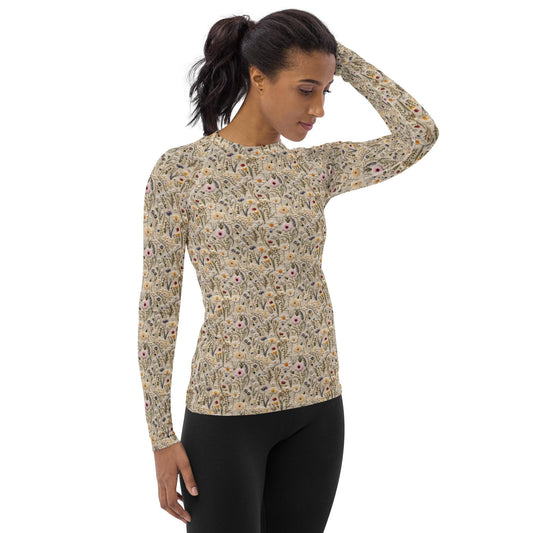 Women&#39;s Rash Guard, crotchet 3D female stylish active long sleeve protective outdoor active fitted walking sports clothing wear for her