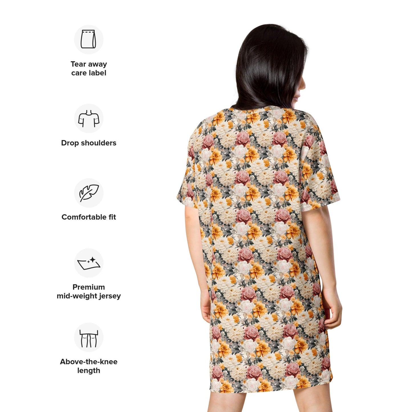 Women&#39;s floral print pattern casual vibe oversize fit versatile wear T-shirt dress great gift for her