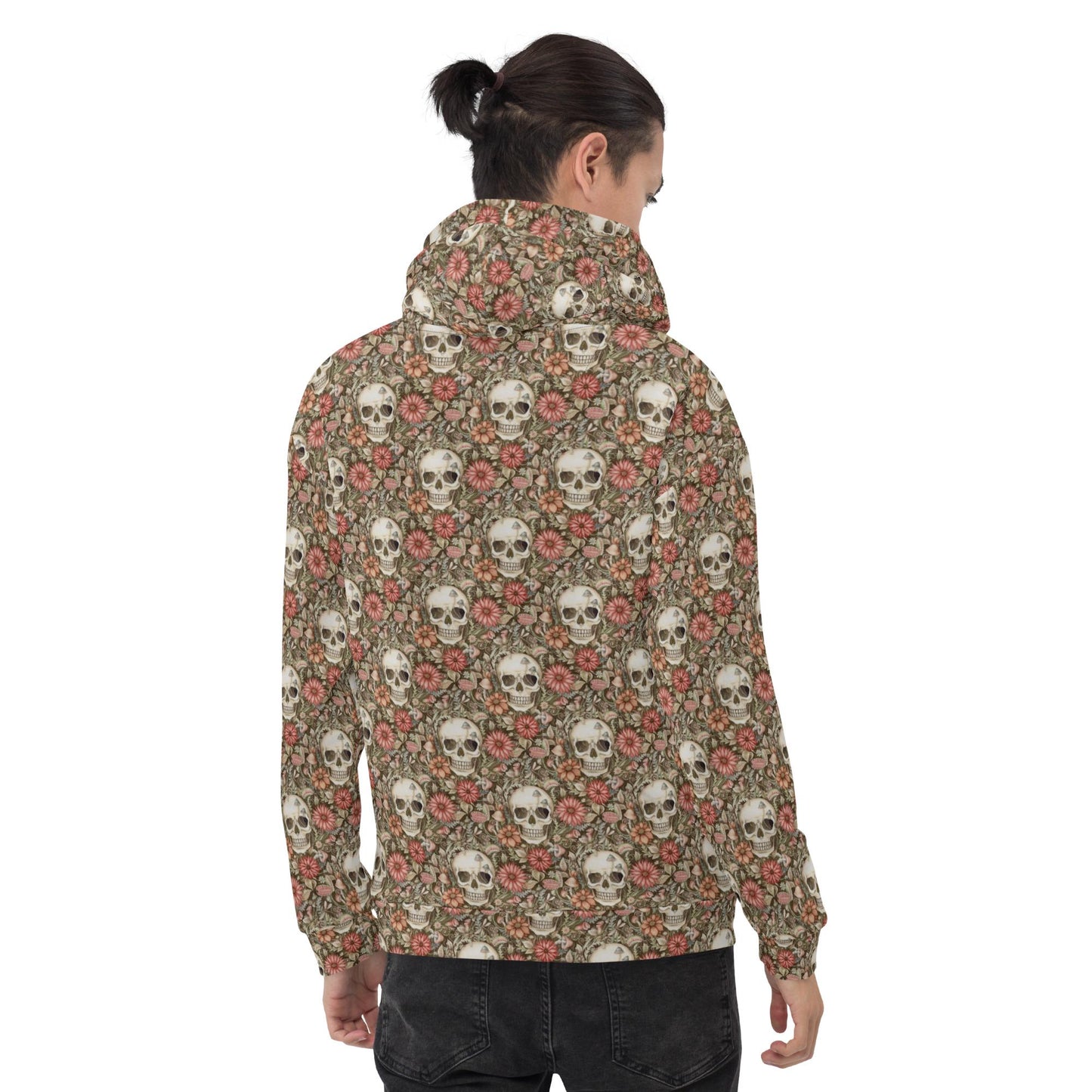 Men's Hoodie gothic floral sugar skull pattern holiday theme casual sporty warm fleece soft stylish sweater great gift for him
