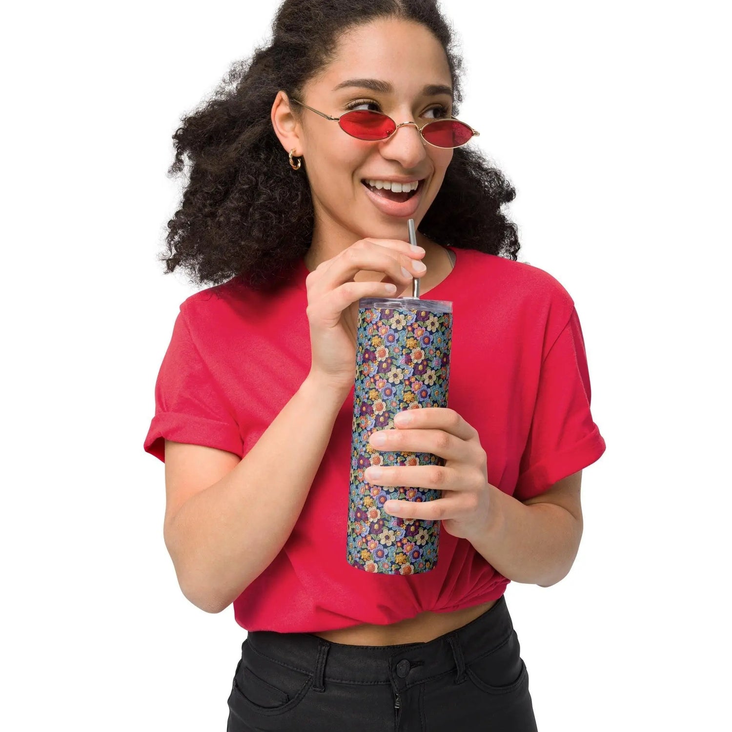 Stainless steel tumbler, floral crotchet AOP stylish tall drinking cup mug ideal for school work walking traveling driving and student gift The Aurora Touch