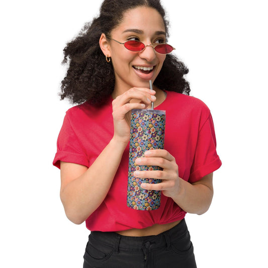 Vaso de acero inoxidable, taza alta y elegante con diseño floral de crochet AOP, ideal para la escuela, el trabajo, caminar, viajar, conducir y como regalo para estudiantes.