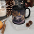 11oz Black Mug, Designer Rolls Royce holiday white Xmas portrait stylish home office decor everyday beverage mug The Aurora Touch