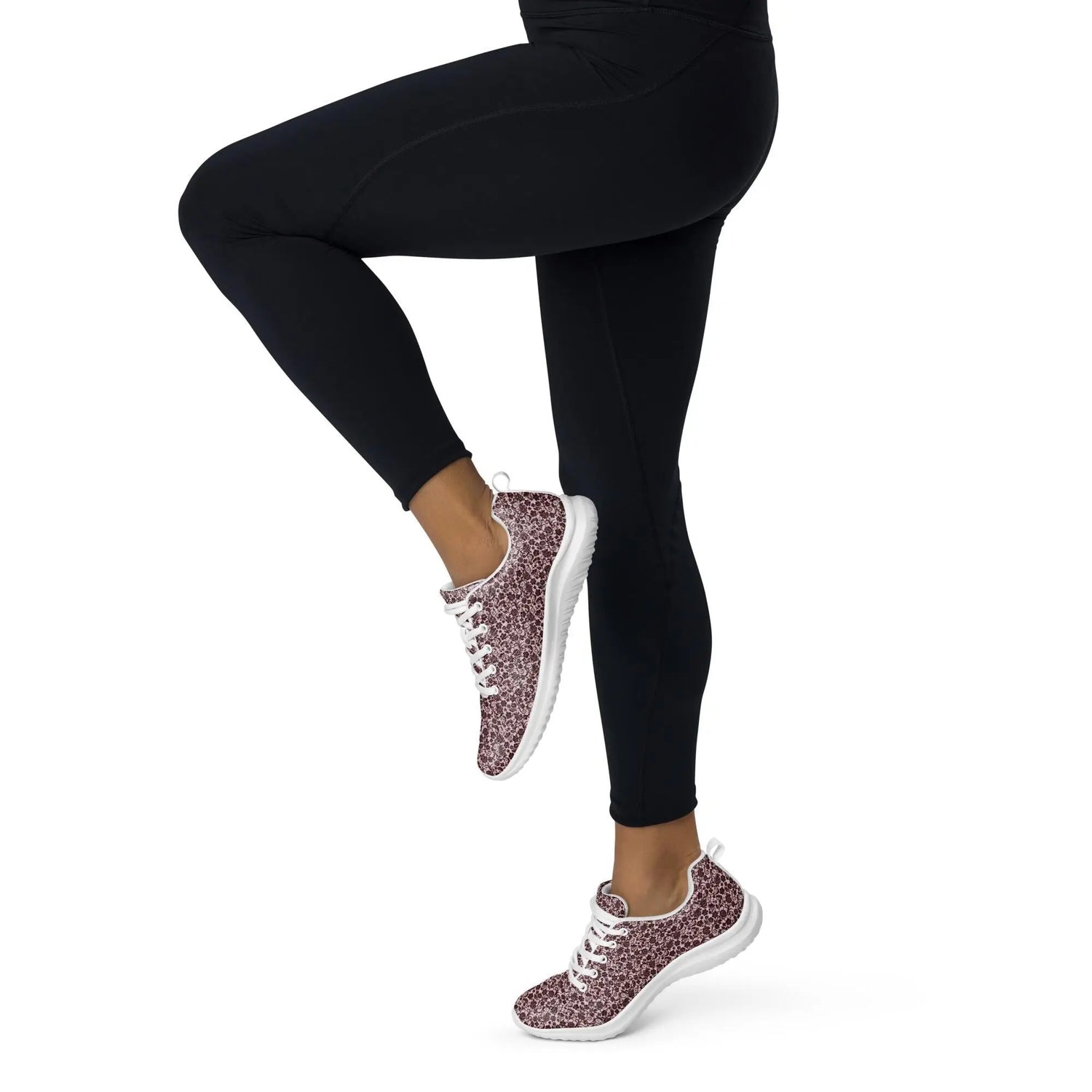 Women’s athletic shoes, Burgandy lace all over print classy sophisticated design casual workout work sporty sneaker jean pairing shoe