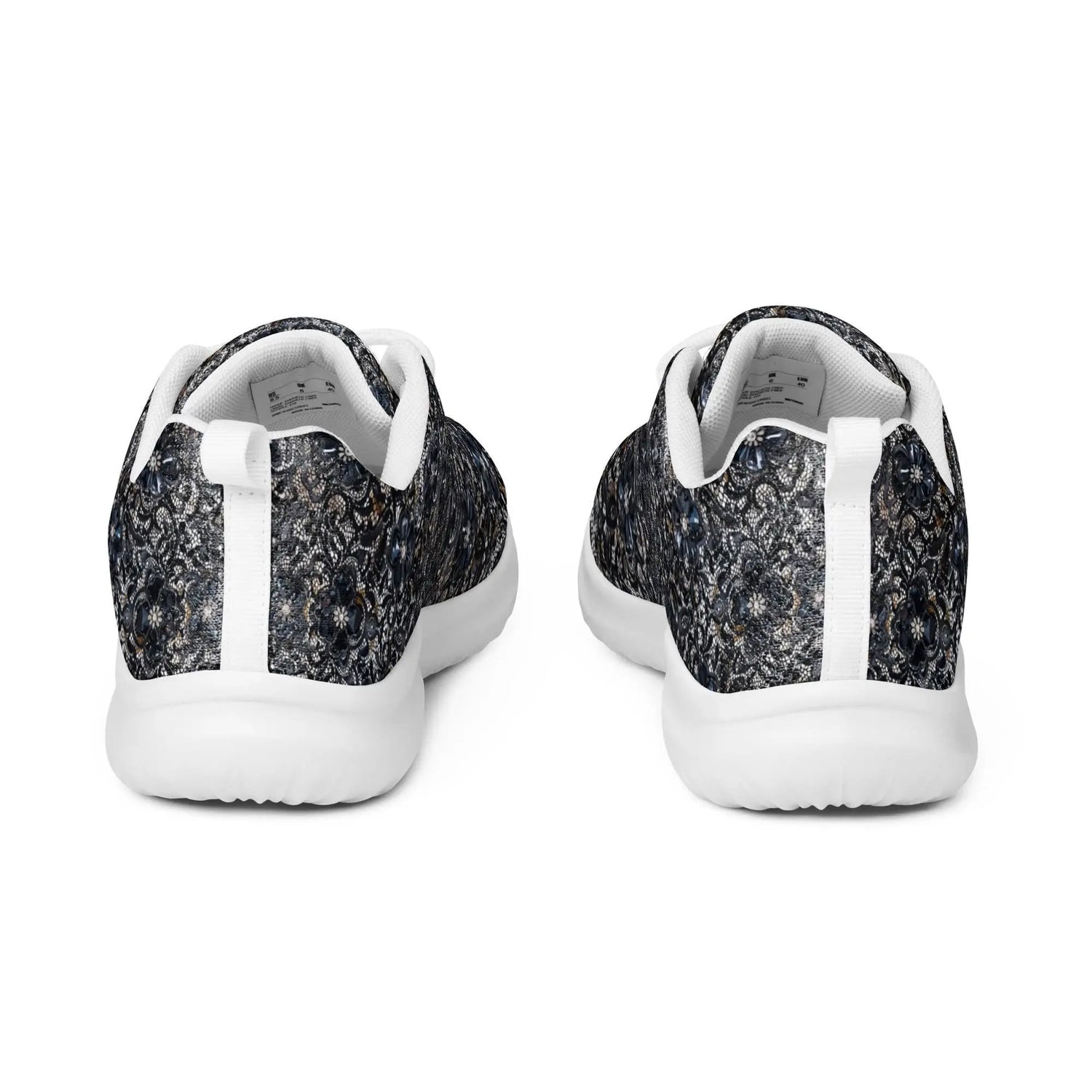 Women’s athletic shoes, sexy chic casual sporty black lace pattern print work gym travel comfy soft light breathable designer sneaker