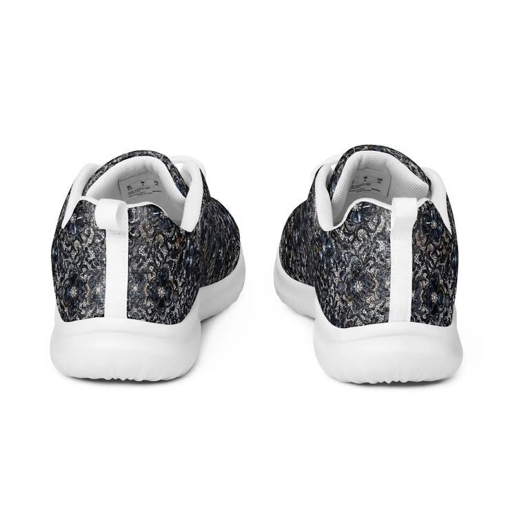 Women’s athletic shoes, sexy chic casual sporty black lace pattern print work gym travel comfy soft light breathable designer sneaker