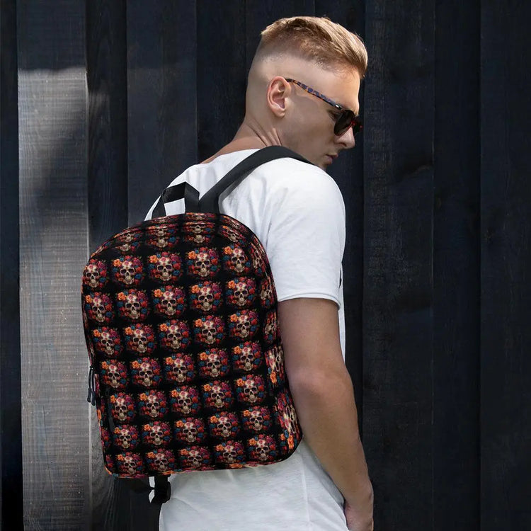Backpack, Day of the dead Dia de los muertos sugar floral colorful sugar skull school work travel fashion everyday casual holiday attire