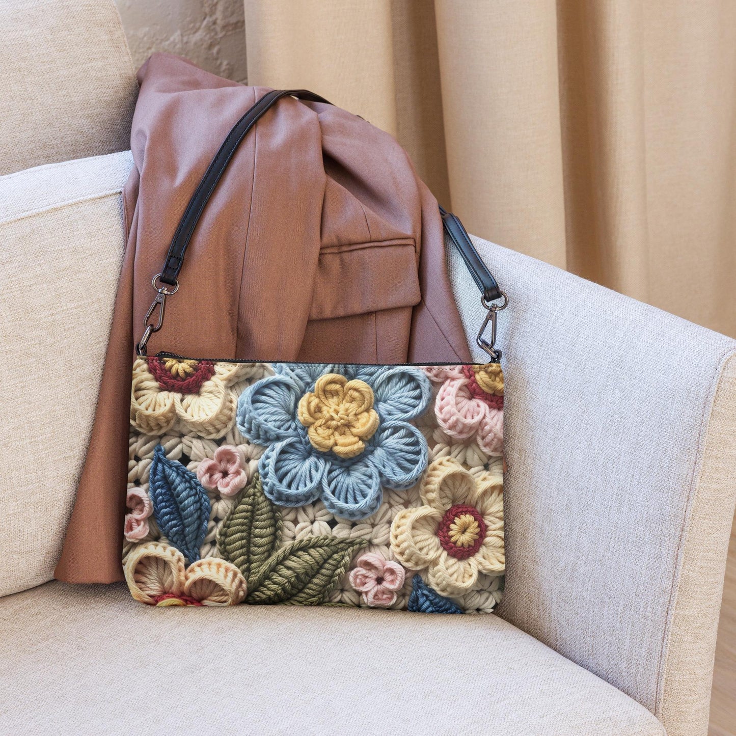 Crossbody bag, premium designer floral crotchet casual dinner everyday wrist shoulder work school date purse handbag