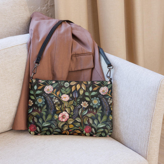 Crossbody bag, Floral pattern all over print design hand bag everyday casual work school dinner shoulder body stylish purse