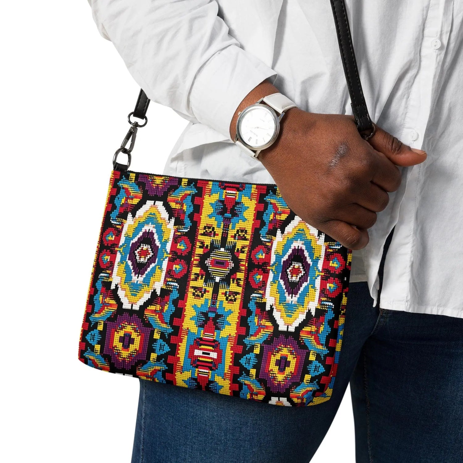 Crossbody bag, Unisex casual tribal colorful pattern fashion design ideal for everyday casual school business conference meeting purse The Aurora Touch