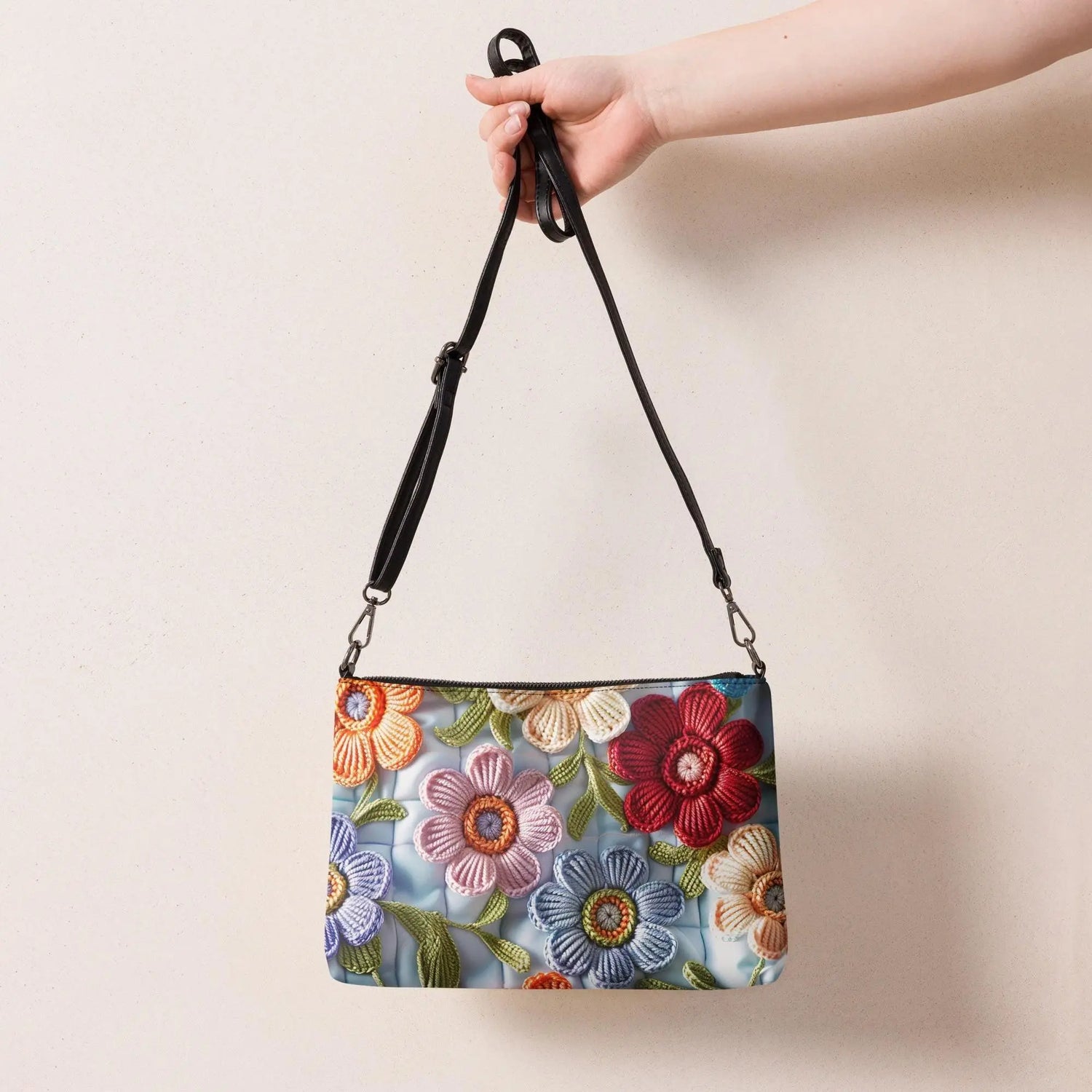 Crossbody bag, Bright floral print pattern design casual simple makeup cell phone wallet everyday wear hand purse bag The Aurora Touch