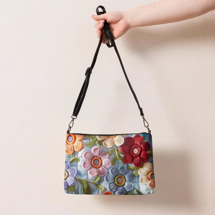 Crossbody bag, Bright floral print pattern design casual simple makeup cell phone wallet everyday wear hand purse bag The Aurora Touch