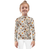 Kids Rash Guard, Crotchet floral pattern fitted kid child girl casual playground classroom everyday wear stylish long sleeve spandex shirt The Aurora Touch