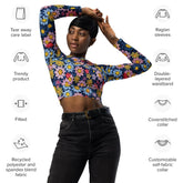 Recycled long-sleeve crop top, sexy crotchet sporty casual jean shorts everyday all activity stylish floral design crop top great for gift The Aurora Touch