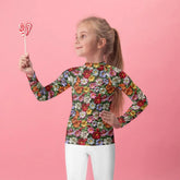 Kids Rash Guard, Floral crotchect colorful soft pattern litle girl spandex polyester fitted everyday school playground classroom clothing