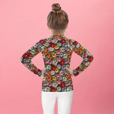 Kids Rash Guard, Floral crotchect colorful soft pattern litle girl spandex polyester fitted everyday school playground classroom clothing The Aurora Touch