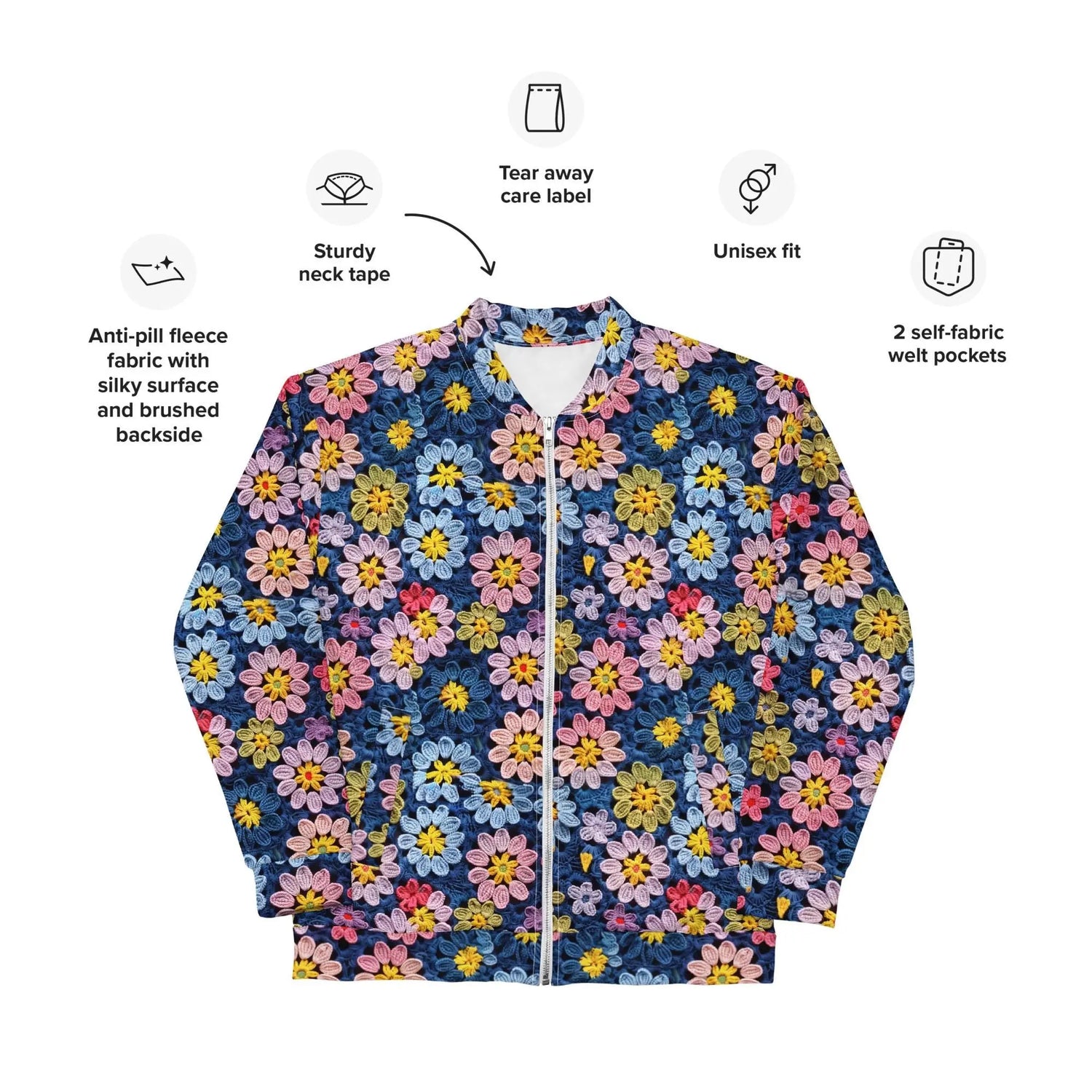Unisex Bomber Jacket, Stylish crochet classy casual dressy elegant feel pair with jeans skirt or over dress hoodie or anything simple coat