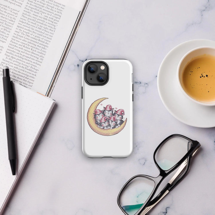 Tough Case for iPhone®, Sleepy kitties on moon cute stylish fashionista strong sturdy simple protective everyday phone case cover