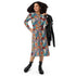 All-over print long sleeve midi dress, school work party fashion style floral crotchet allover pretty pattern design clothing attire The Aurora Touch