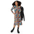 All-over print long sleeve midi dress, school work party fashion style floral crotchet allover pretty pattern design clothing attire