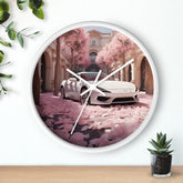 Wall Clock, White Lamborghini modern day exotic car portrait home room soft pink rose petal wall art decor designer Gift The Aurora Touch