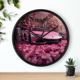 Wall Clock, Pink Lamborghini portrait dorm home room wall art pink rose petals sweet 16 quinceañera Bday gift for luxury exotic car lover The Aurora Touch