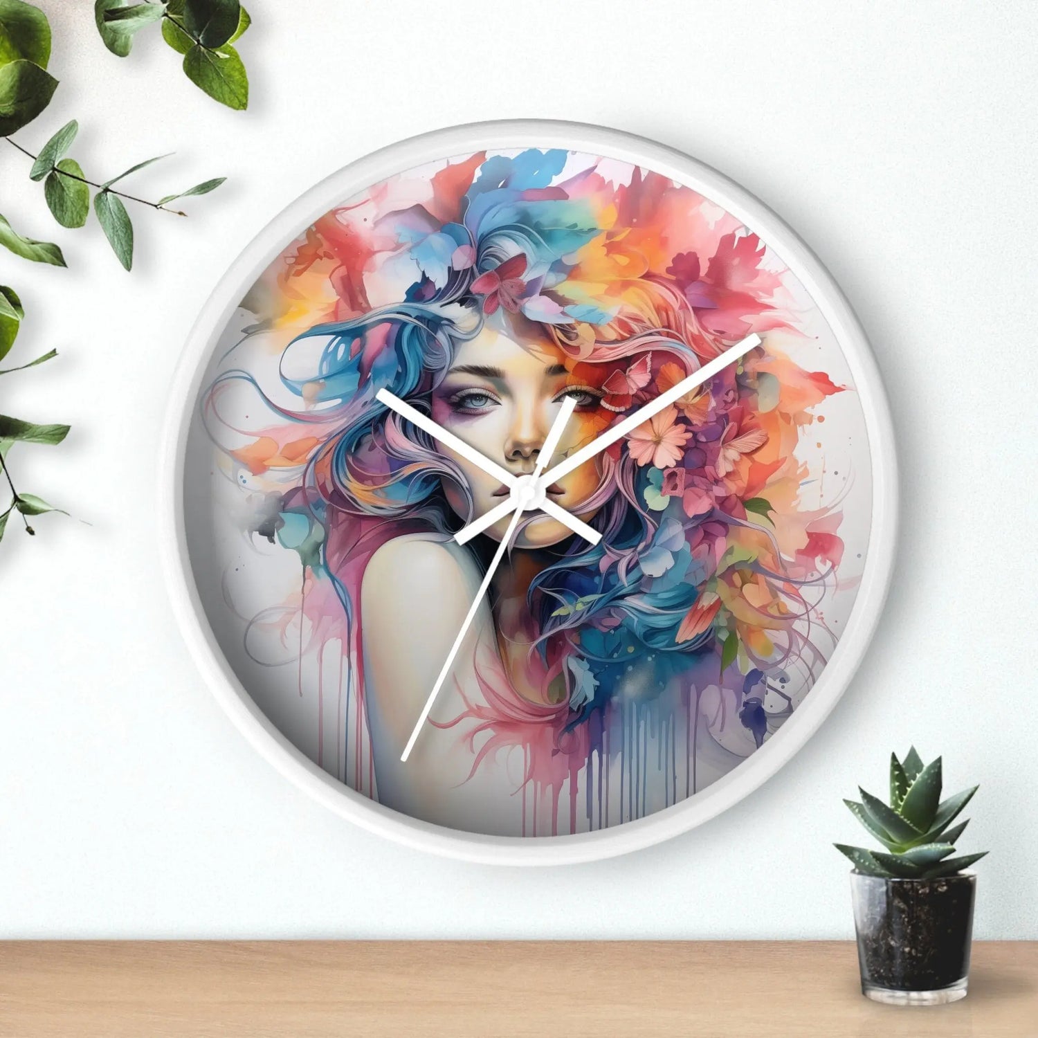 Wall Clock, Cool AI modern day home office restaurant beauty salon colorful female art wall clock design The Aurora Touch