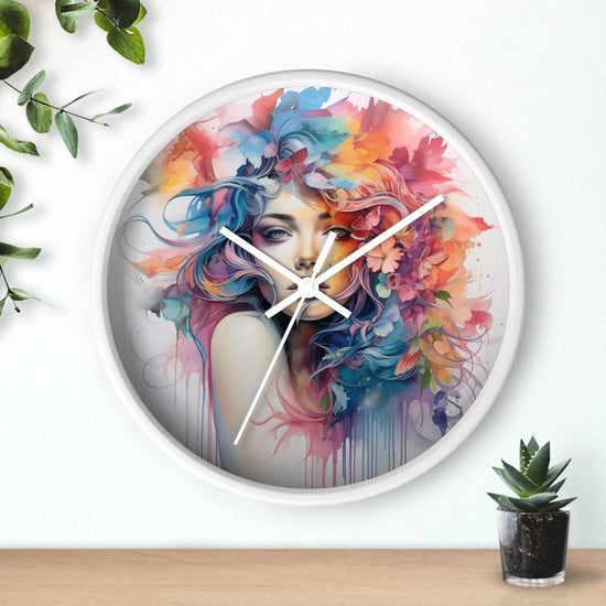 Wall Clock, Cool AI modern day home office restaurant beauty salon colorful female art wall clock design The Aurora Touch