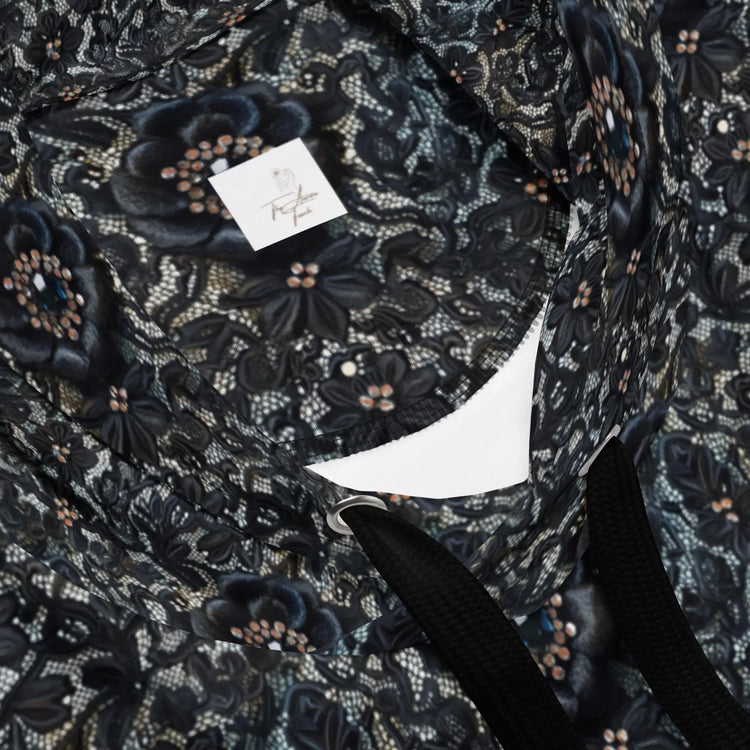 Female black floral lace all over pattern comfy casual soft school work travel jeans winter holiday hoodie sweatshirt great gift
