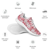 Women’s athletic shoes, Pink floral all over pattern design walking shopping travel gym casual attire everyday dress sportie tennis sneakers