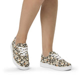 Women’s lace-up canvas shoes, floral color all over pattern print casual stylish fashion school work shopping jean shirt walking fabric shoe